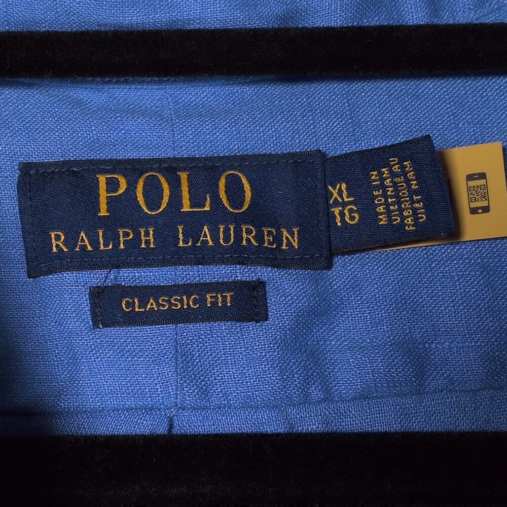 Polo Ralph Lauren Men's 100% Linen Blue Classic Fit Short Sleeve Button Shirt XL - Picture 4 of 6